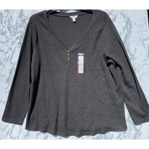 Terra & Sky Plus Size 2X Waffle Henley Shirt Long Sleeve Cotton Blend Gray